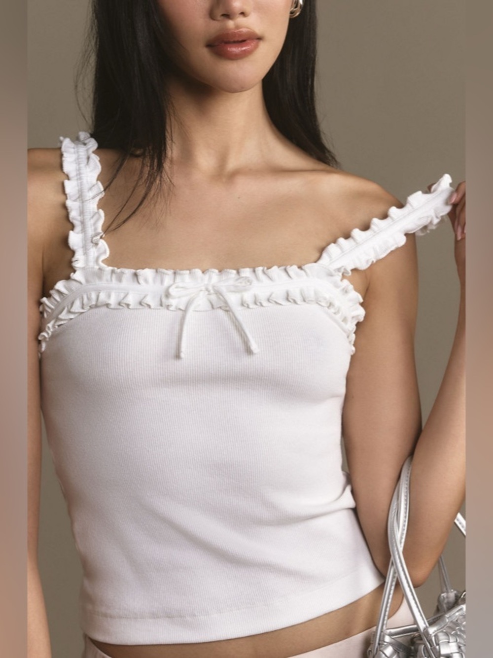 Maeve Ruffle Strap Ribbed Tank in White Size XS Like New